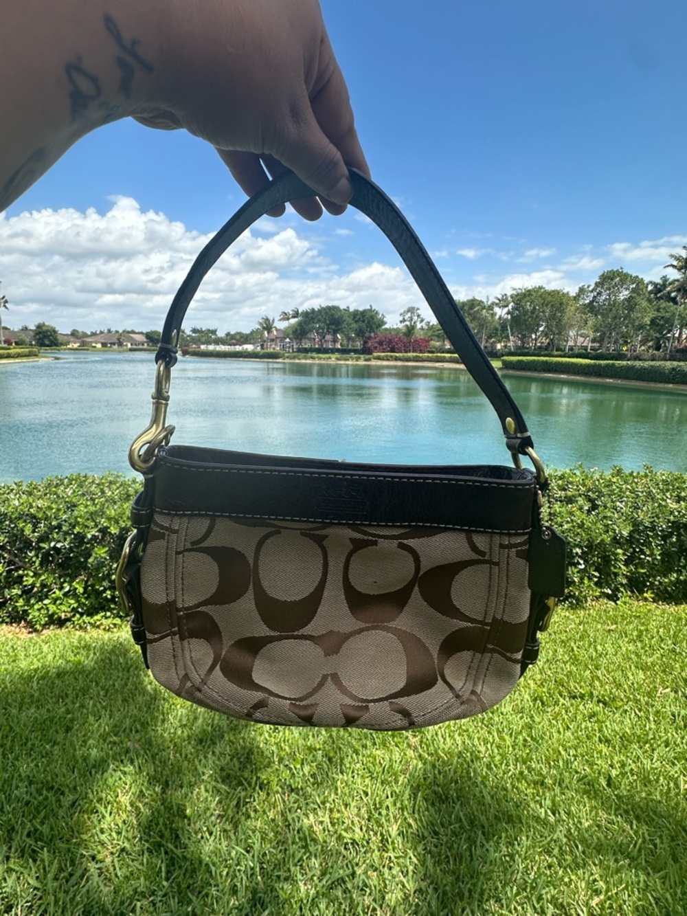 Coach Mini Hobo Bag in Brown and Cream Signature Canvas - Picture 2 of 5